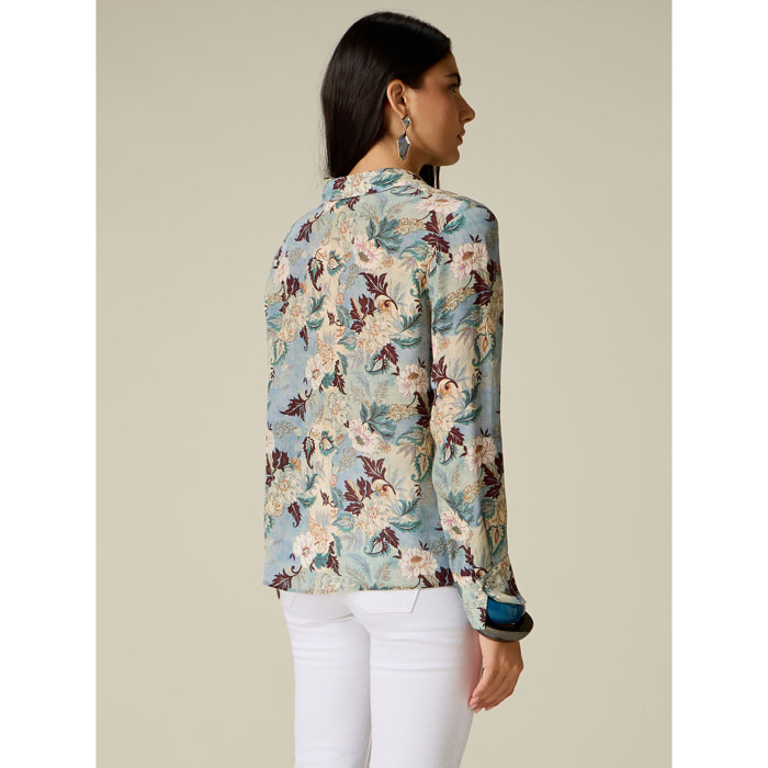 Oltre - Camicia fantasia con dettaglio gioiello - Azzurro