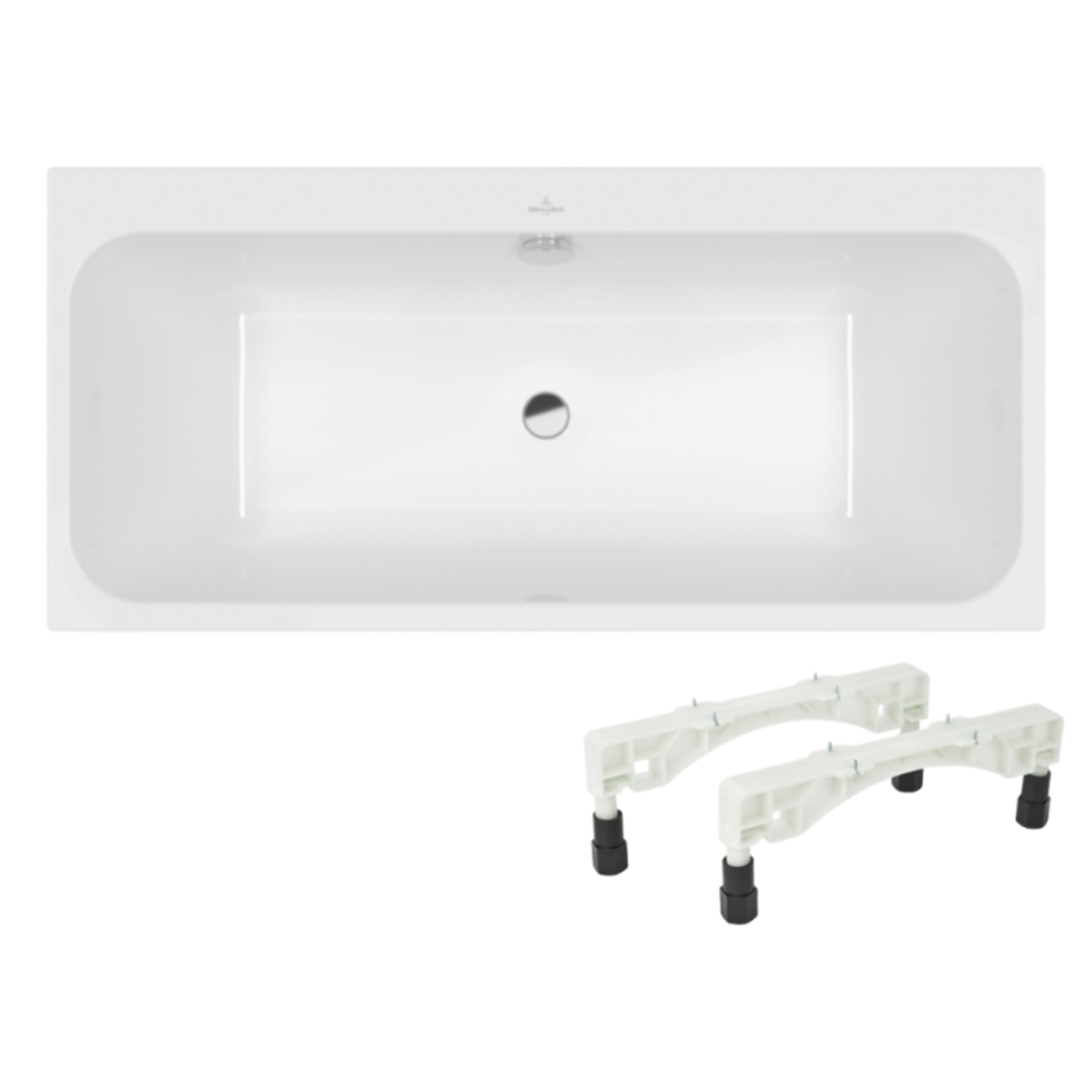 Baignoire droite 170 x 70 VILLEROY & BOCH Architectura + Pieds + Vidage de baignoire WIRQUIN chromé