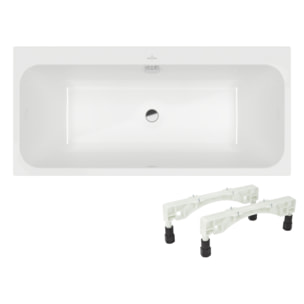 Baignoire droite 170 x 70 VILLEROY & BOCH Architectura + Pieds + Vidage de baignoire WIRQUIN chromé