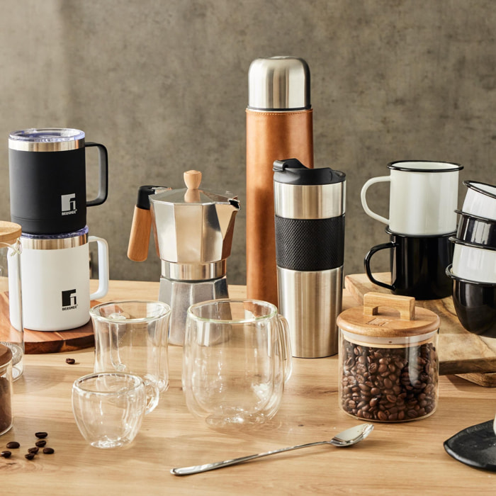 Taza de Viaje 460ml en Acero inoxidable y silicona Negro LOVERS Bergner