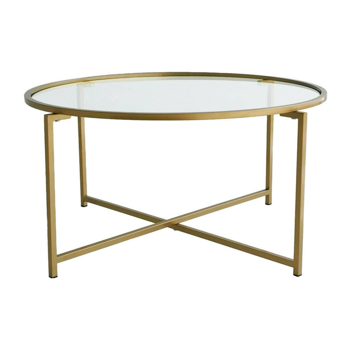 Tavolino da salotto Ecaterina, Tavolo basso da caffè, Portariviste per divano, Ripiano da soggiorno, 83x83h40 cm, Oro
