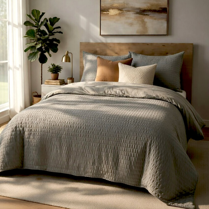 Parure housse de couette avec taie en polycoton - Victoria Uni Gris