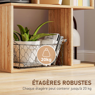 Bibliothèque étagère meuble de rangement design contemporain en S 5 étagères 60L x 24l x 185H cm effet bois clair