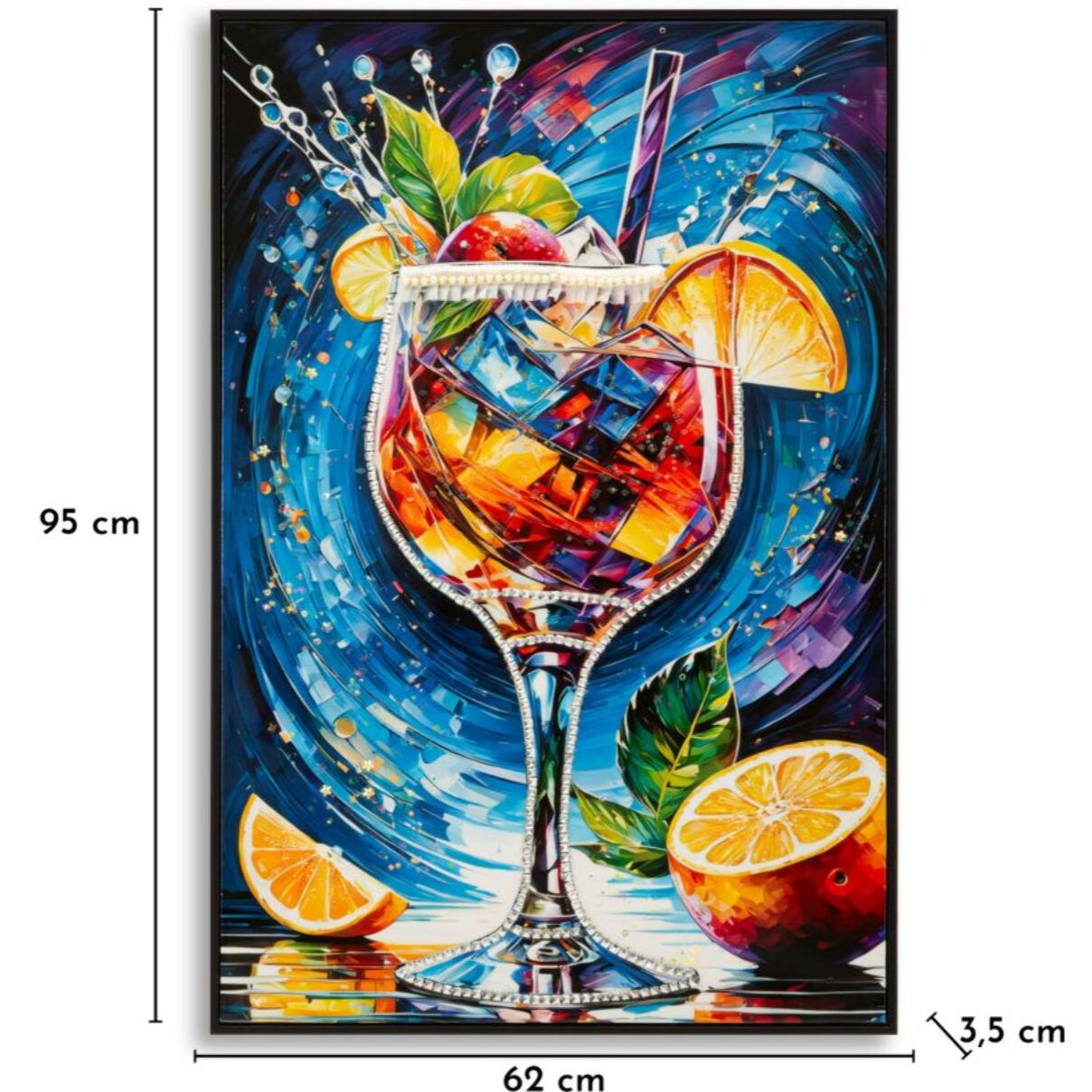 STAMPA DECORATA SU TELA LACCATA C/CORNICE COCKTAIL -B- CM 62X3,5
 X92