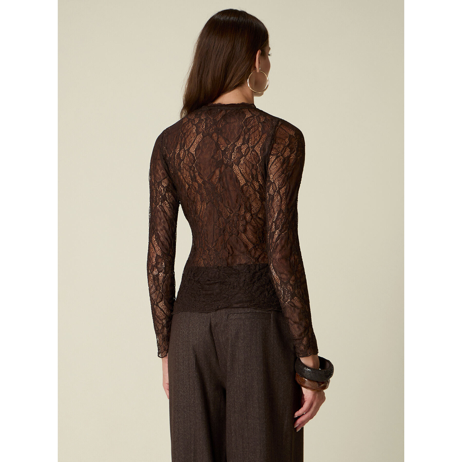 Oltre - T-shirt in pizzo see-through - Marrone