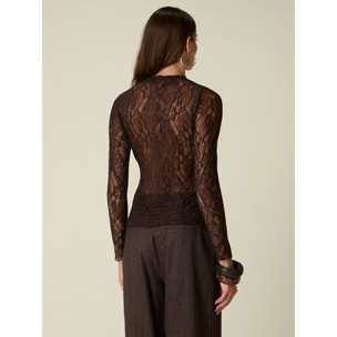 Oltre - T-shirt in pizzo see-through - Marrone