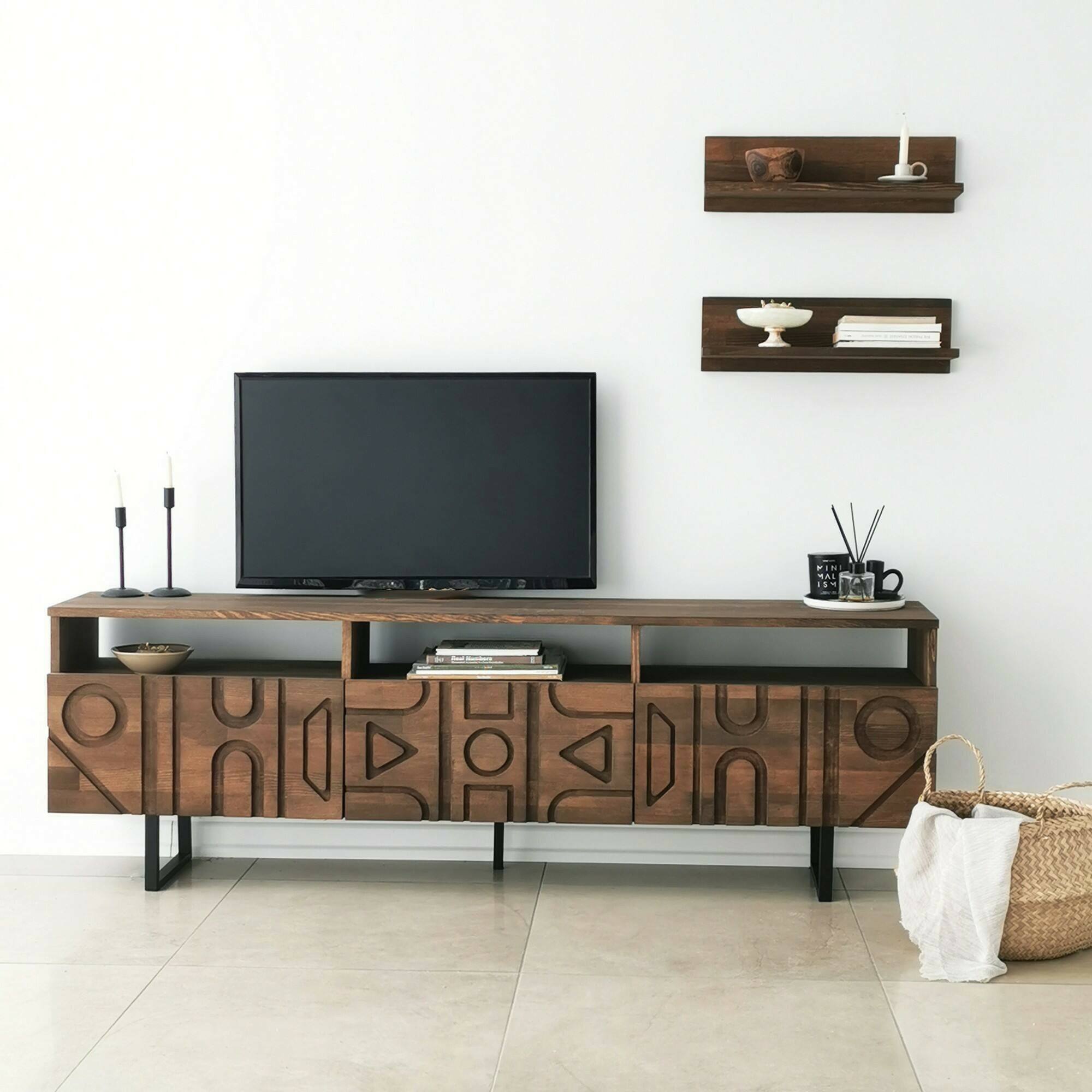 Mobile porta TV Dpatrici, Credenza da soggiorno, Armadio basso per TV, Base parete attrezzata, 170x30h40 cm, Noce