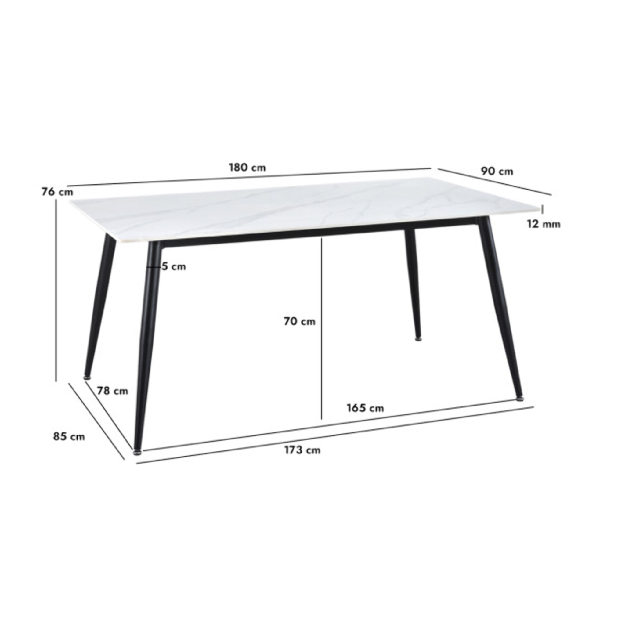Table de repas 180 cm céramique marbré pieds évasés métal - STONE 2