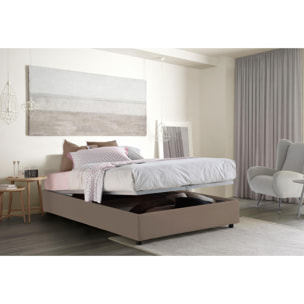 Letto piazza e mezza Arianna, Letto contenitore con rivestimento in tessuto, 100% Made in Italy, Apertura frontale, adatto per materasso Cm 120x200, Tortora