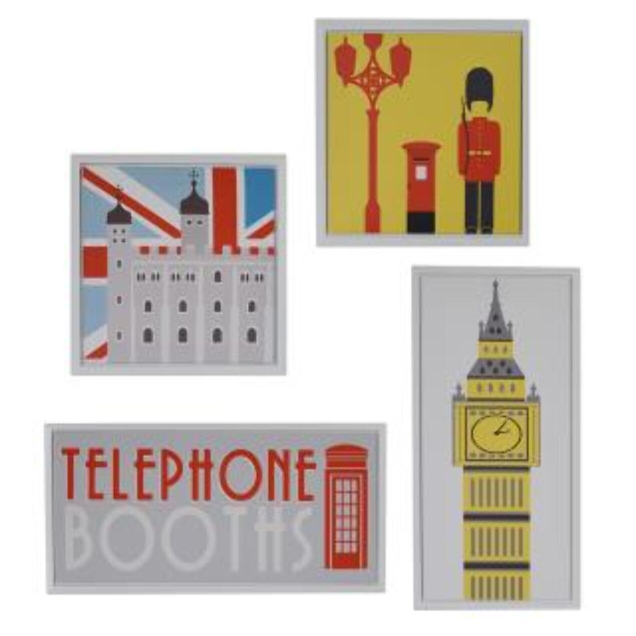 Quadro stampa London bianco set da da 4 pezzi cm30x60x2,5 + cm30x30x2,5