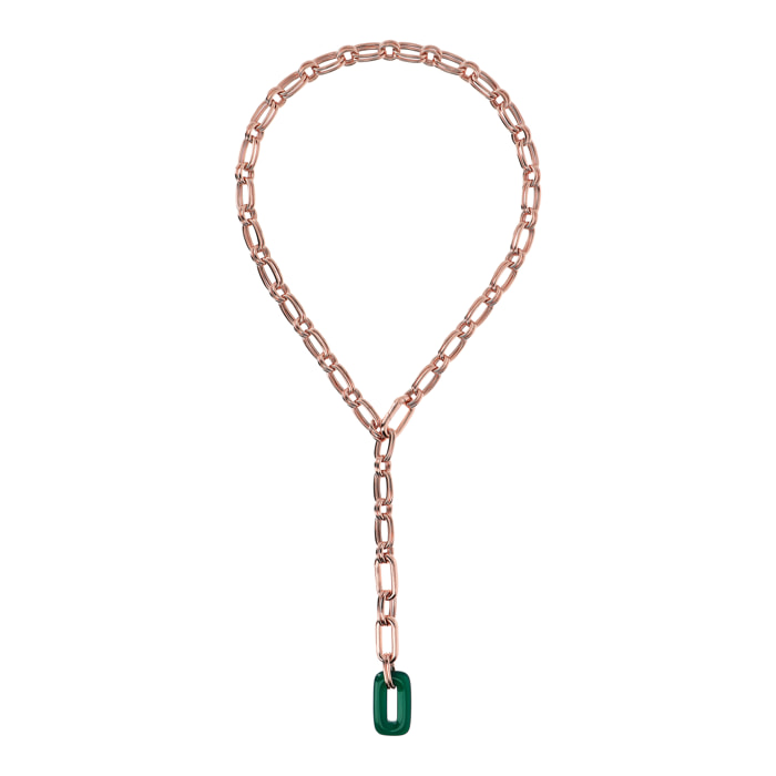 Collana a Cravatta con Pendente Rettangolare in Agata Verde Placcata Oro Rosa 18kt