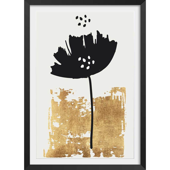 Poster fleur pollen doré Affiche + cadre en bois - Noir