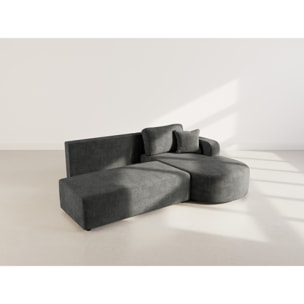 Miro - Canapé d'angle droit 4 places convertible avec coffre en velours texturé - Gris Anthracite