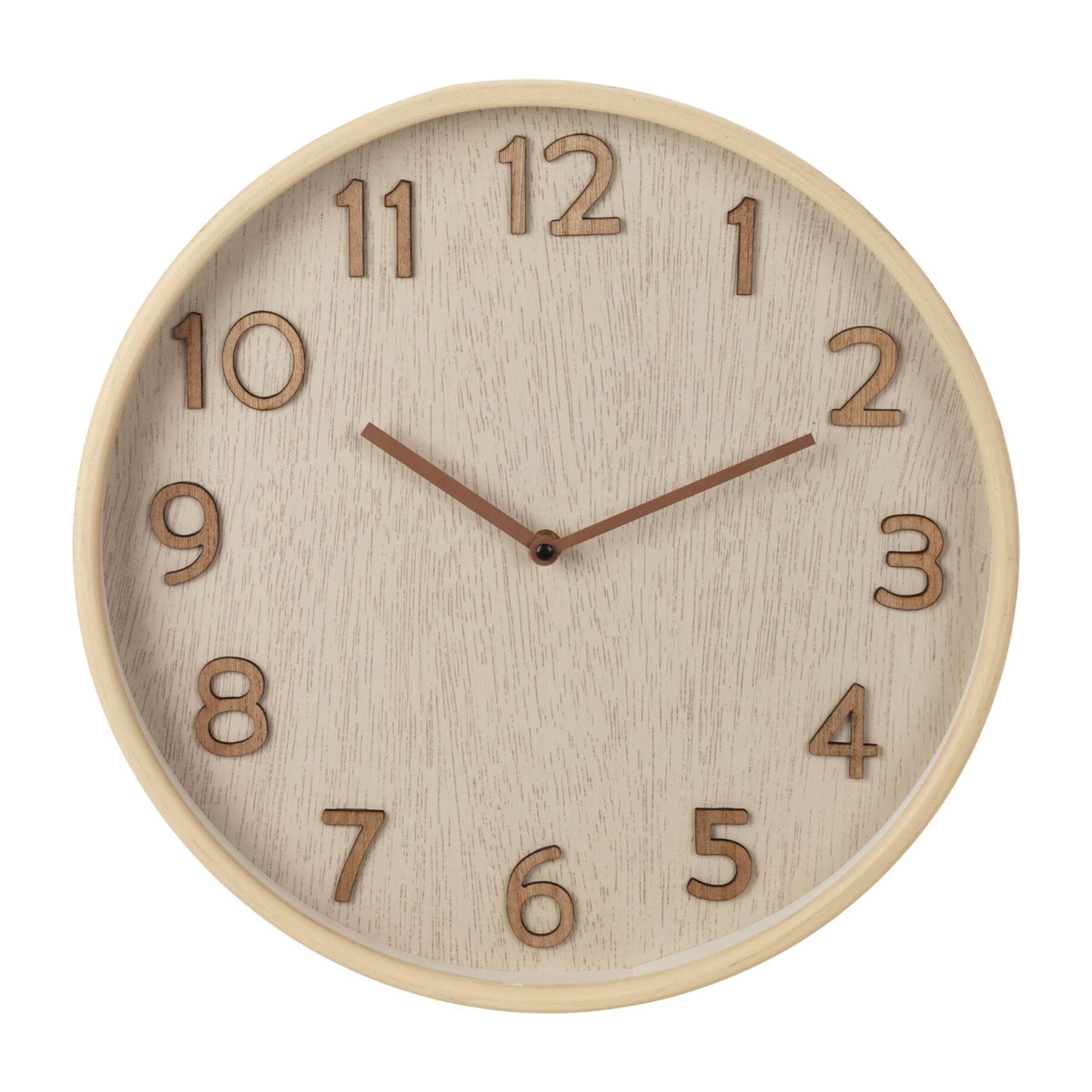 Well Home Reloj de Pared de Madera Aspecto Moderno color Marrón claro Ø38x5 cm