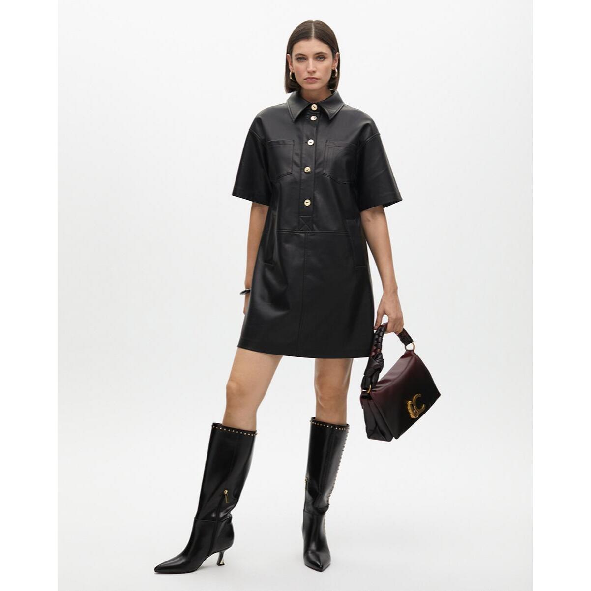 Vestito Mini Dritto Effetto Pelle