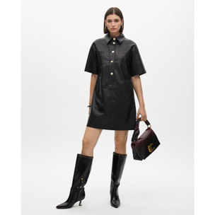 Vestito Mini Dritto Effetto Pelle