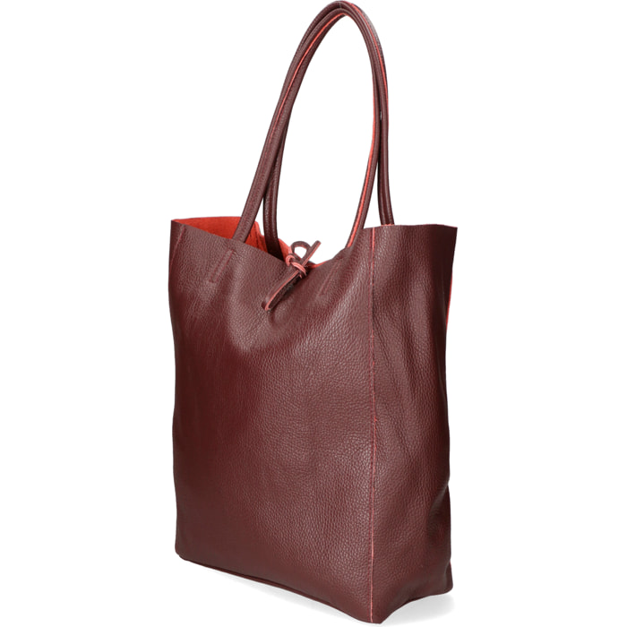 Chicca Borse - Borsa a Spalla Shopper Donna in Vera Pelle - Colore Bordeaux