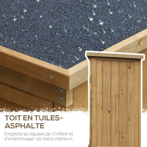 Armoire de jardin abri jardin remise pour outils sur pied 2 étagères portes persiennes toit bitumé étanche bois sapin pré-huilé