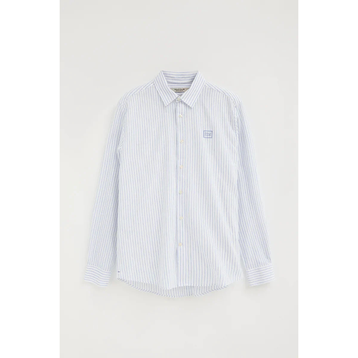 Camicia a righe bianca con colletto alla francese, taglio regolare e ricamo Polo Club