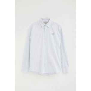 Camicia a righe bianca con colletto alla francese, taglio regolare e ricamo Polo Club