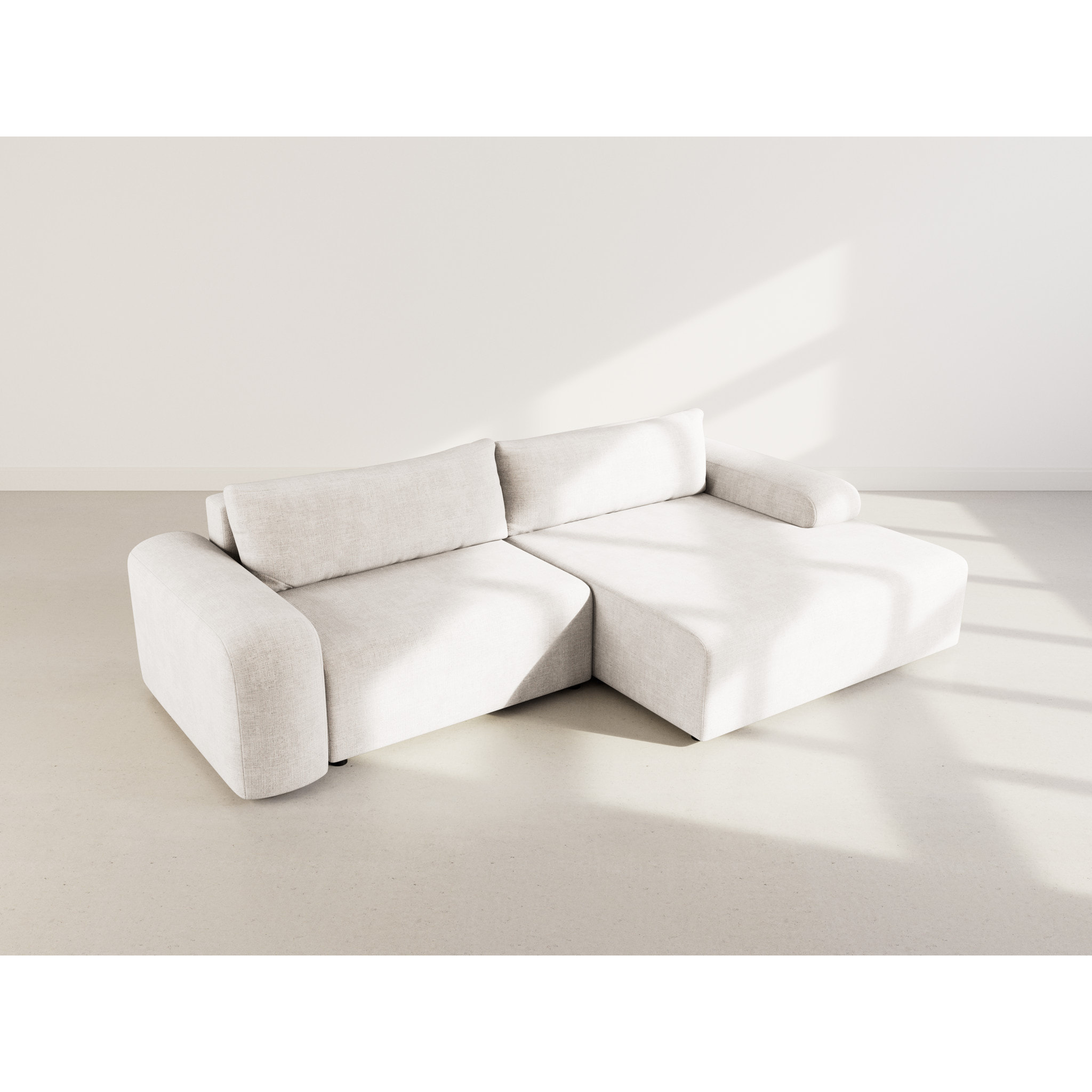 Rebecca - canapé d'angle droit 4 places convertible avec coffre en velours texturé - Beige