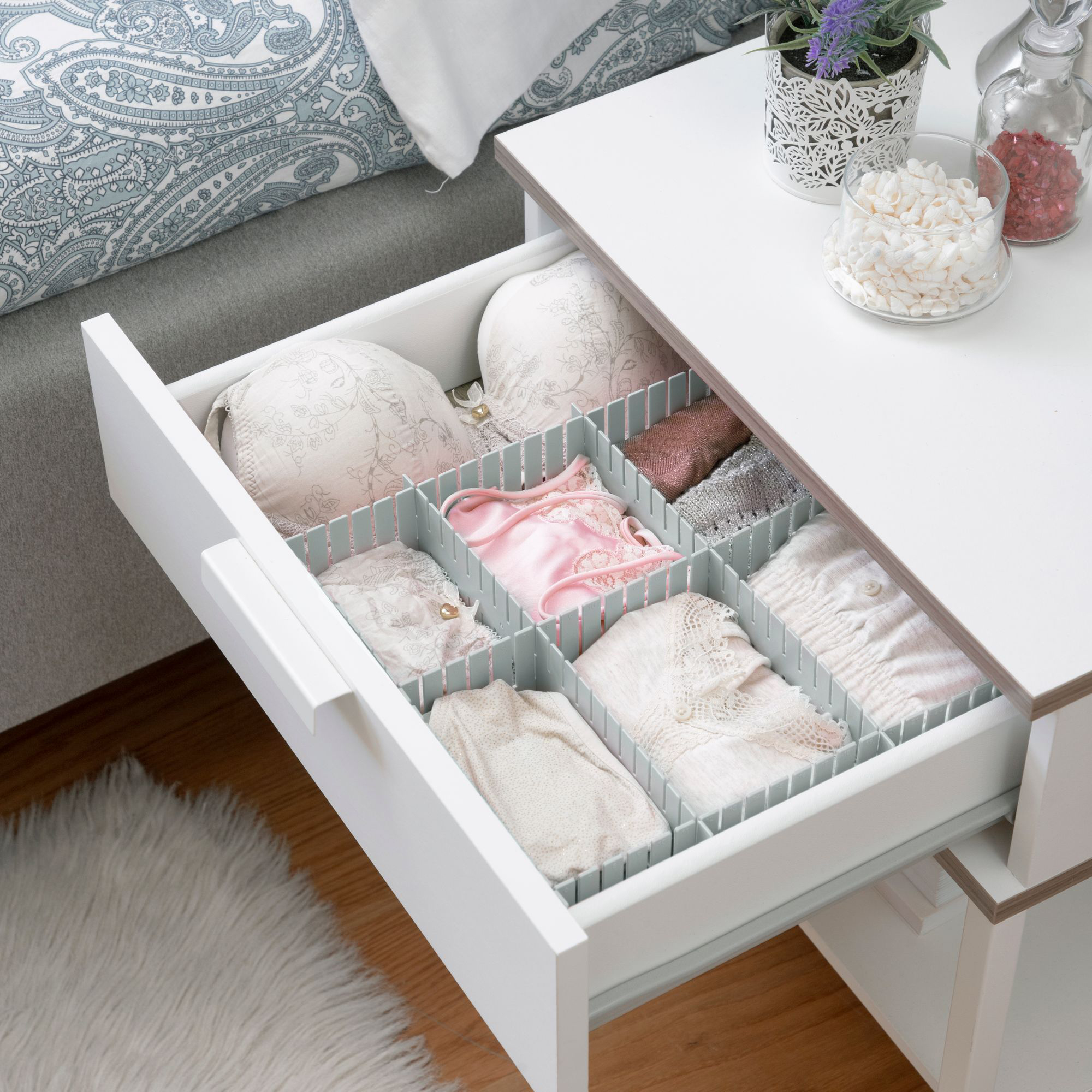 Organizzatore di cassetti x16 - Grigio - 37x7x0,2 cm