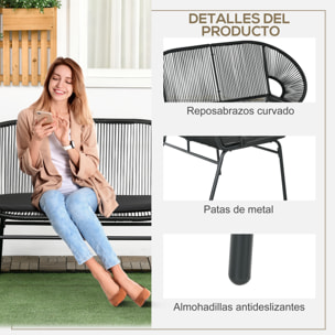 Silla Acapulco de 2 Plazas Silla de Jardín con Reposabrazos Cojines y Marco de Acero Carga 260 kg para Balcón Terraza Patio 132x72x83 cm Negro