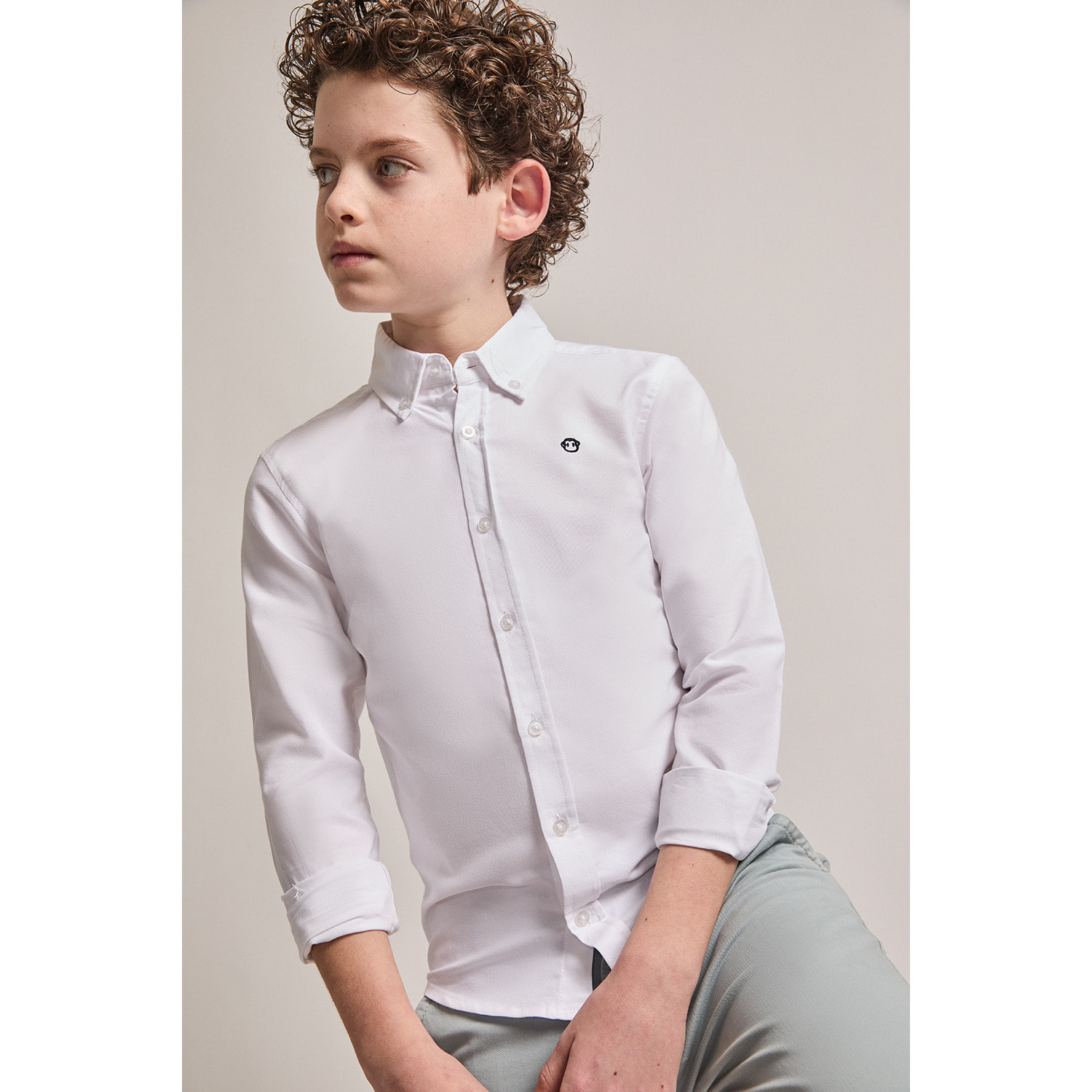 Polo Niño Manga Larga de Punto Camisa 100 % Algodón Color Blanco, Cuello Button-Down, Botones Frontales, Logo Bordado | Color: Blanco | Street Monkey