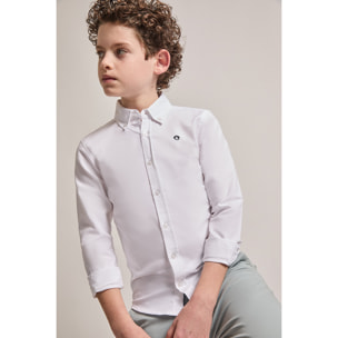 Polo Niño Manga Larga de Punto Camisa 100 % Algodón Color Blanco, Cuello Button-Down, Botones Frontales, Logo Bordado | Color: Blanco | Street Monkey
