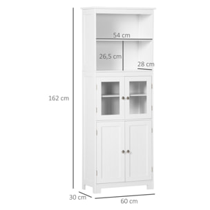 Armoire de cuisine multi-rangements 4 portes avec étagères 2 niches grand plateau MDF blanc