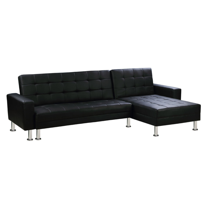 Canapé d'angle convertible et réversible "Theo" - 260 x 82/144 x 81 cm - 4 places - Noir