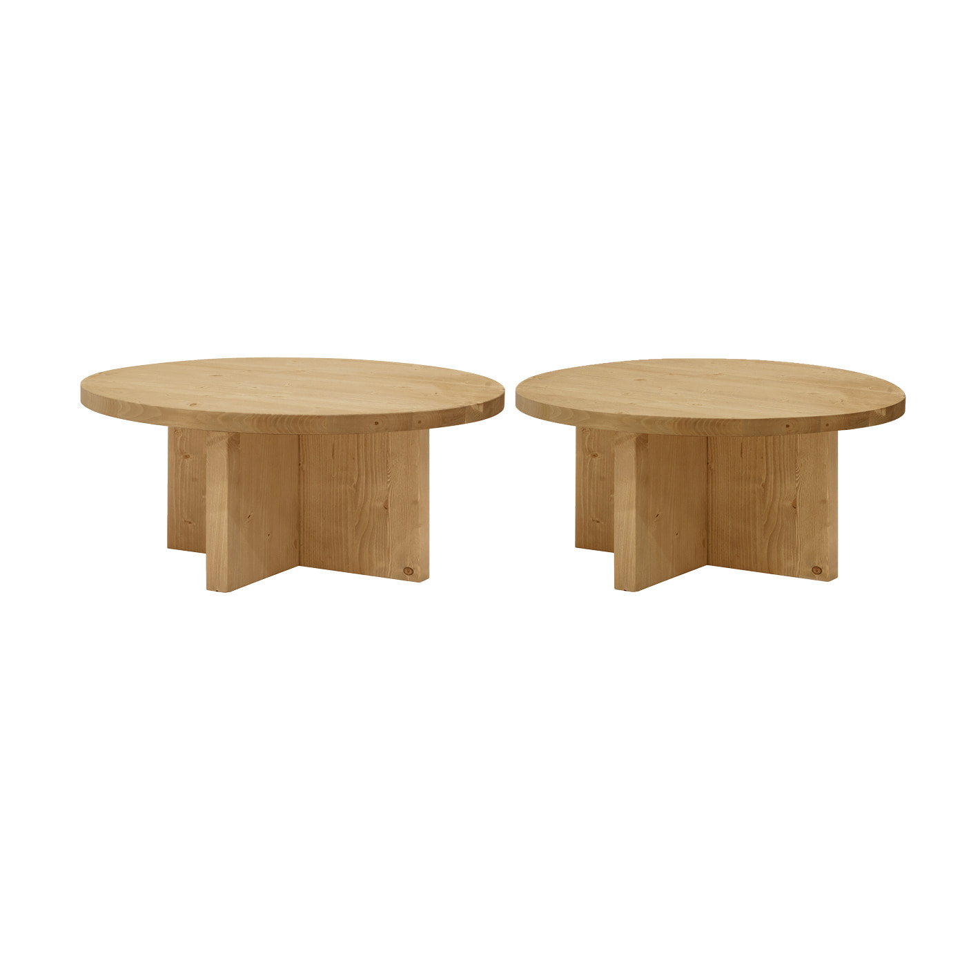 Pack 2 tables basses rondes en bois massif ton chêne moyen 80x80cm Hauteur: 30 Longueur: 80 Largeur: 80