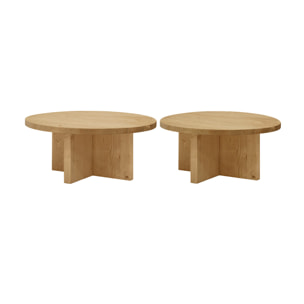 Pack 2 tables basses rondes en bois massif ton chêne moyen 80x80cm Hauteur: 30 Longueur: 80 Largeur: 80