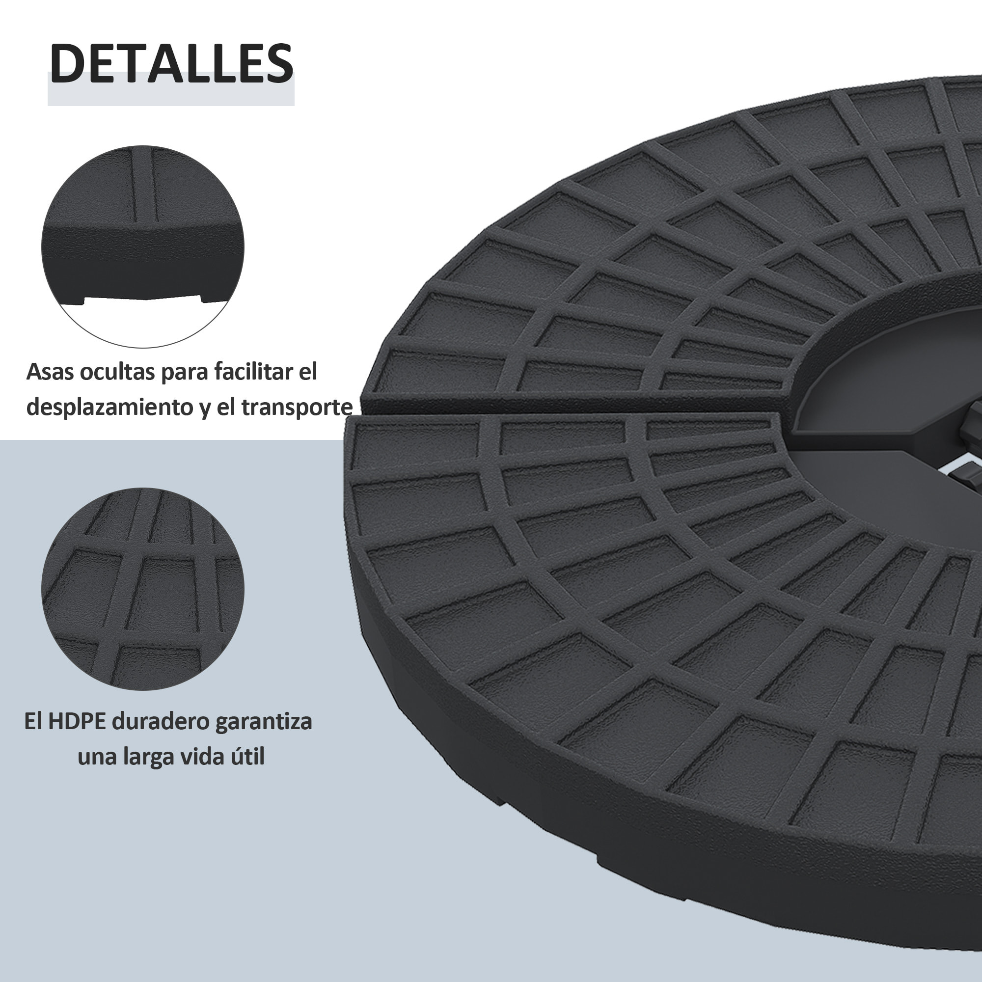 Peso para Base de Sombrilla de 4 Piezas Base para Sombrilla Redondo Rellenable de Agua 52 Litro Arena 60 kg o Mixto 70 kg para Base Cruzada Negro