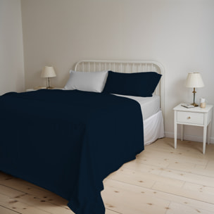 COMPLETO LETTO NATURAL COLOR, 100% Cotone, Made in Italy - BLU SCURO/GRIGIO CHIARO