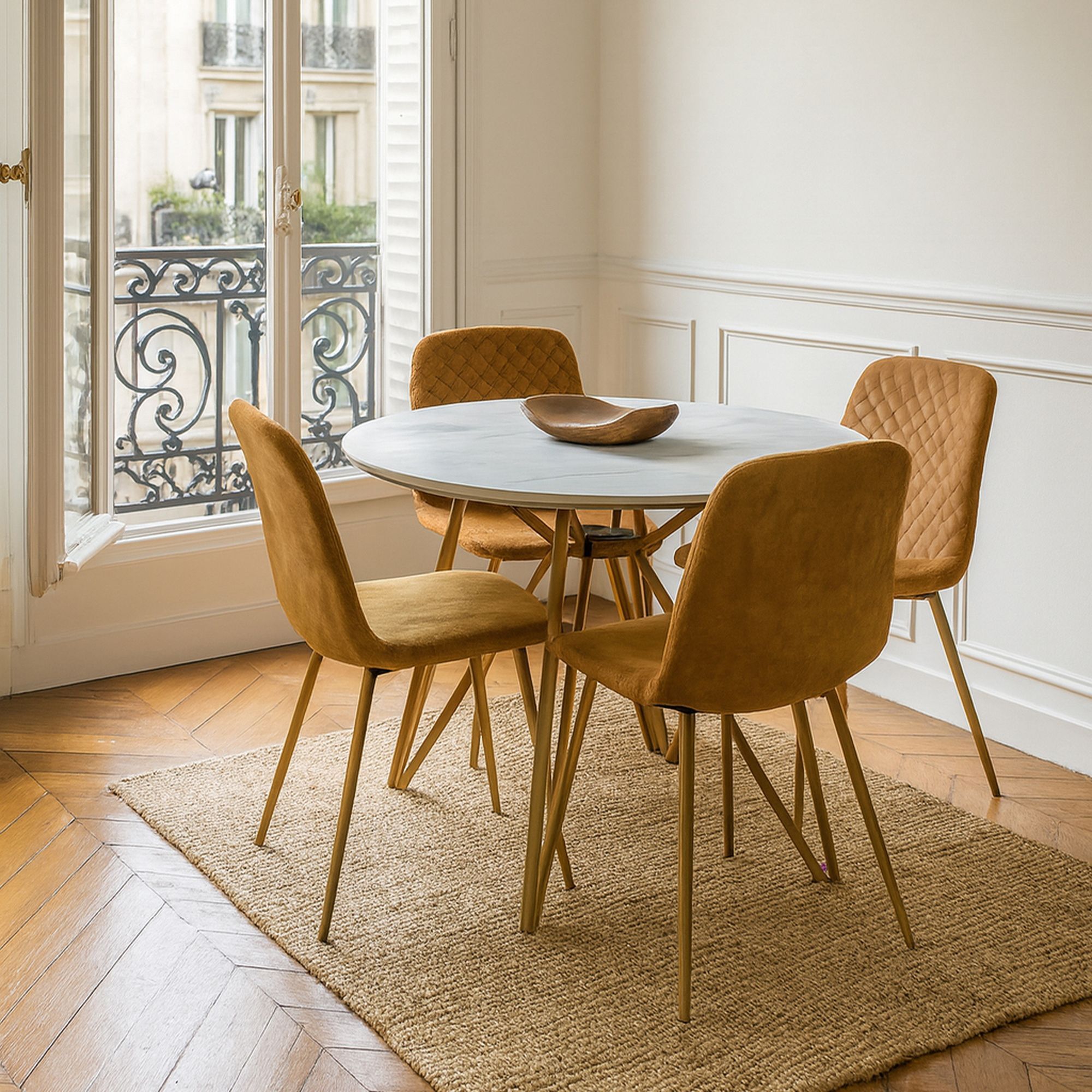 Table effet marbre et pieds en métal doré 100cm HOXTON