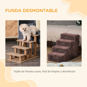 Escalera para Perros de 4 Peldaños Escalera para Mascotas con Funda Extraíble y Lavable para Cama Sofá 60x35x44 cm Marrón