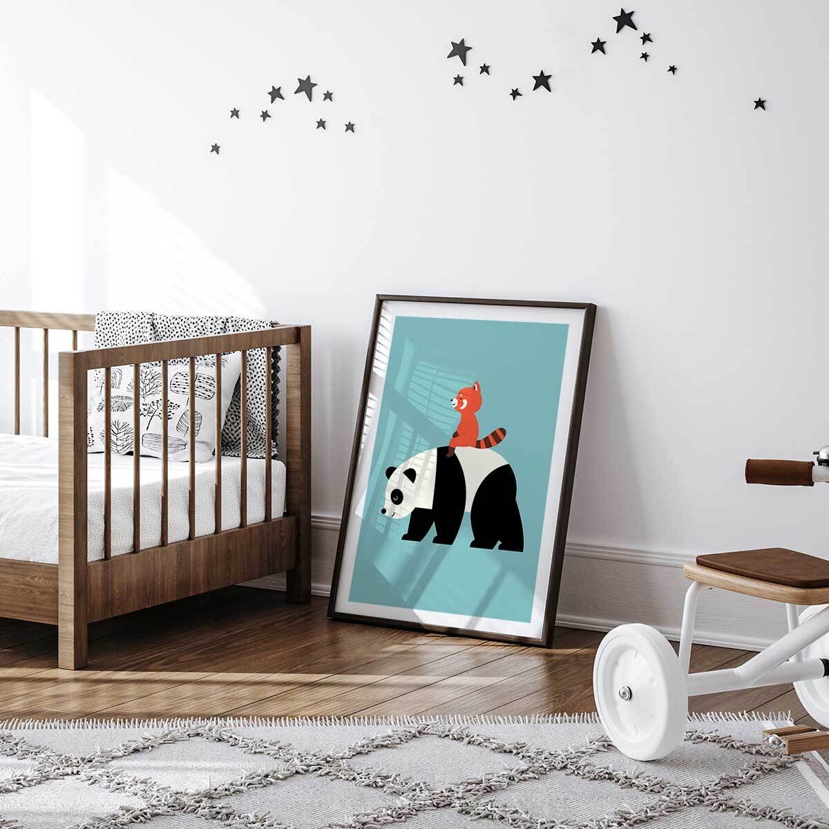 Affiche enfant panda walk  Affiche + cadre en bois - Noir