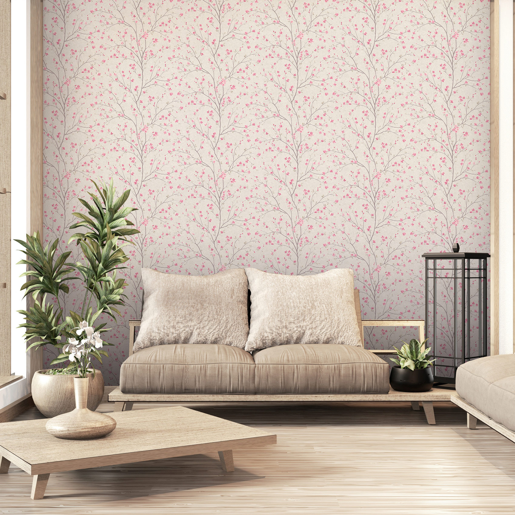 Papier peint imprimé fleur de cerisier - Multicolore