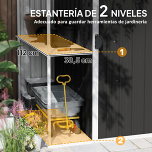 Caseta de Jardín Exterior 2,7m² 245x117x180 cm Cobertizo de Jardín Exterior con Estante de 2 Niveles 4 Ventilaciones y Puerta con Cerradura Cobertizo para Terraza Patio Gris Carbón
