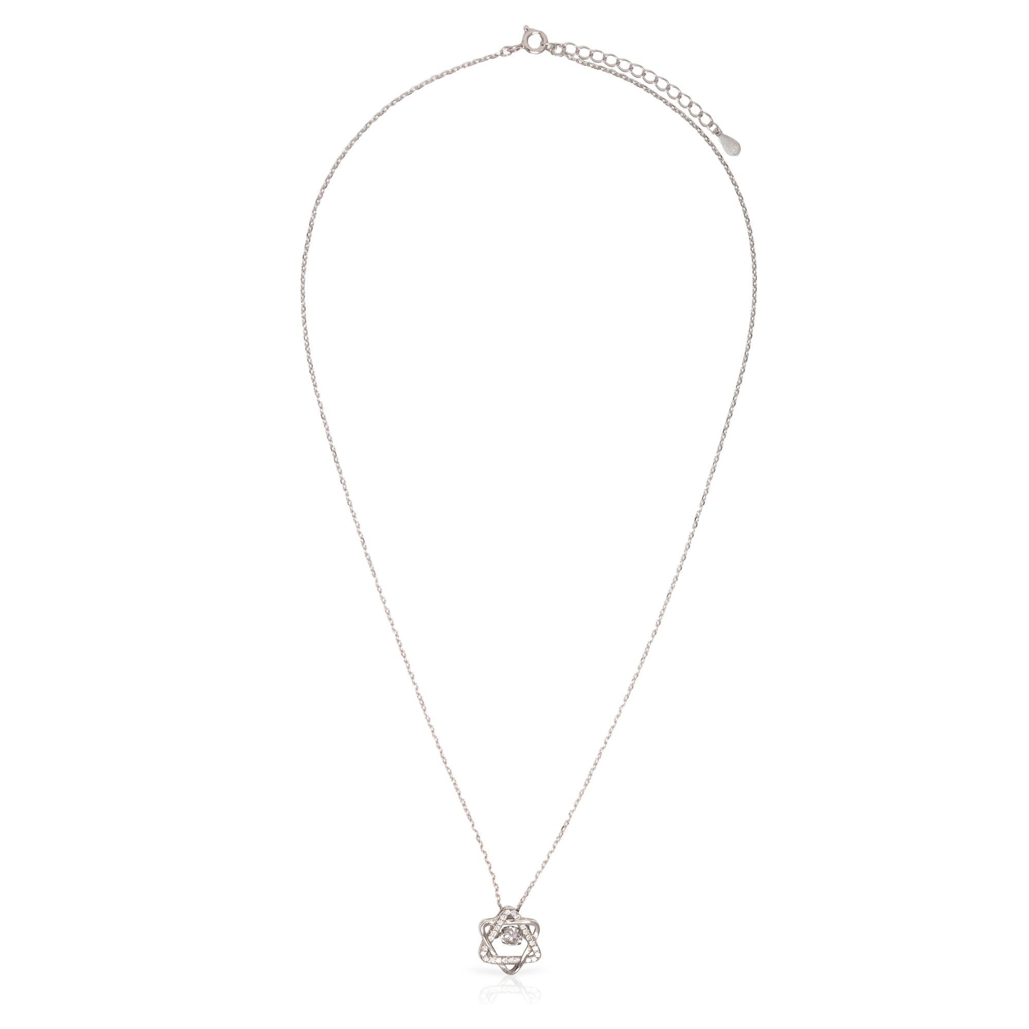 Collar de plata de ley 925 con colgante de estrella de David con circón y cierre de resorte.