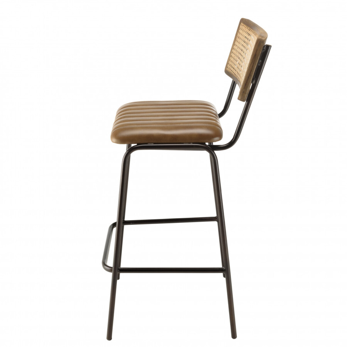 MARCEL - Lot de 2 tabourets de bar assise matelassée cuir dossier droit