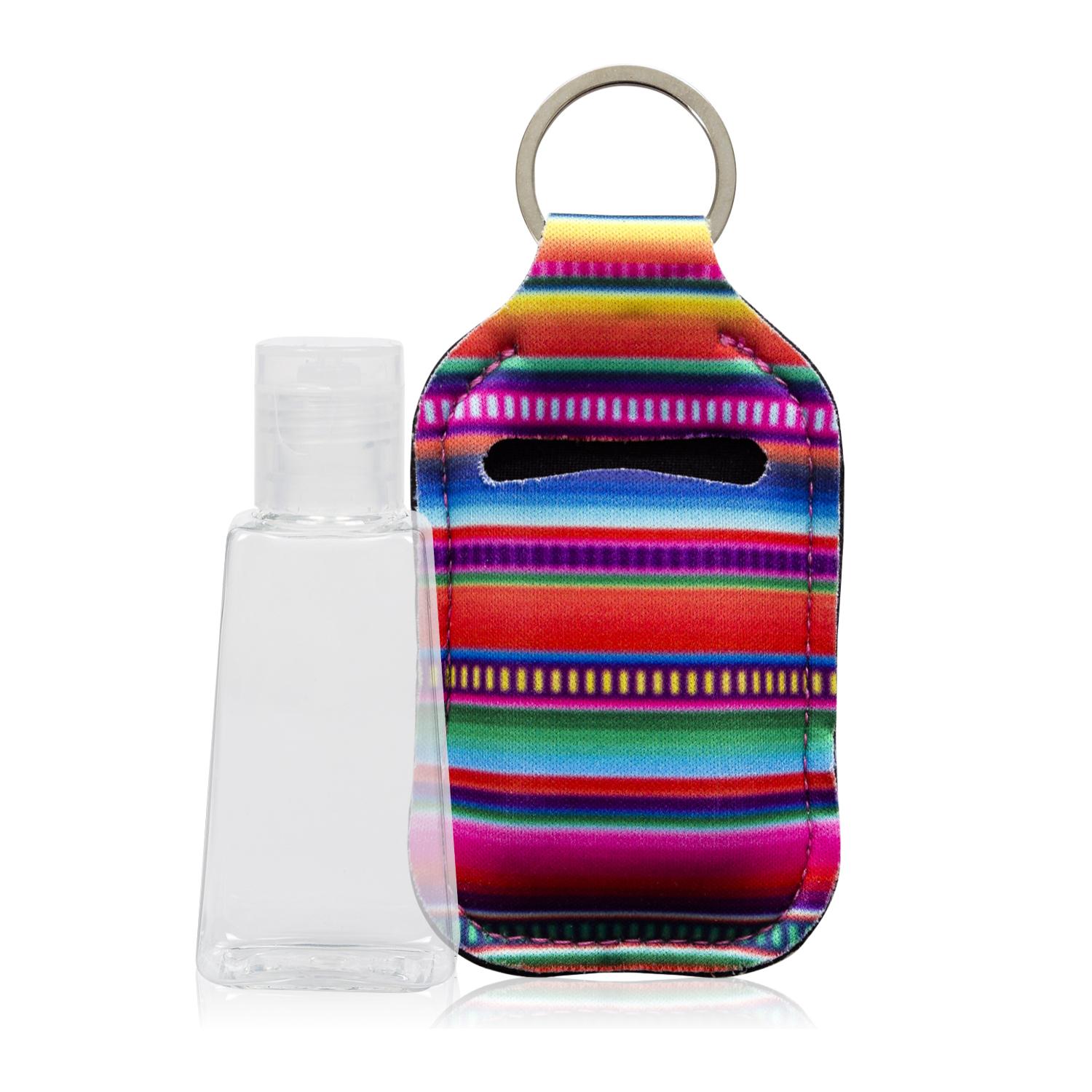 Llavero botella higienizante de manos alcohol rellenable 30ml tejido diseño Stripes.