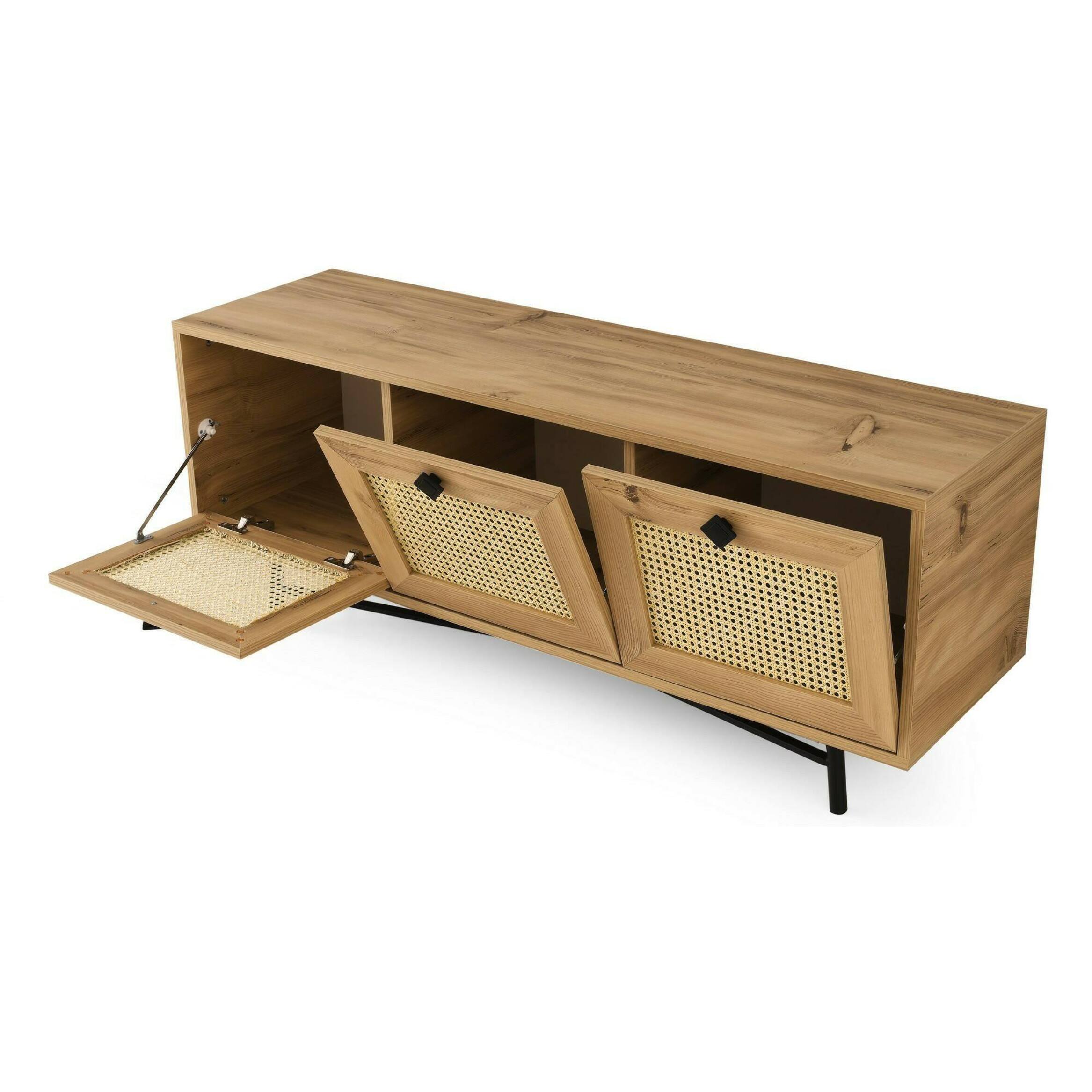 Mobile porta TV Dpasinat, Credenza da soggiorno, Armadio basso per TV, Base parete attrezzata, 140x40h60 cm, Quercia e Nero