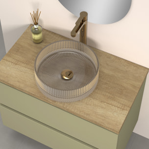 Conjunto de Baño Kub | 80 cm Verde Cactus | Dos Cajones | Lavabo de Cristal | No incluye Espejo | Mueble Montado | Alday