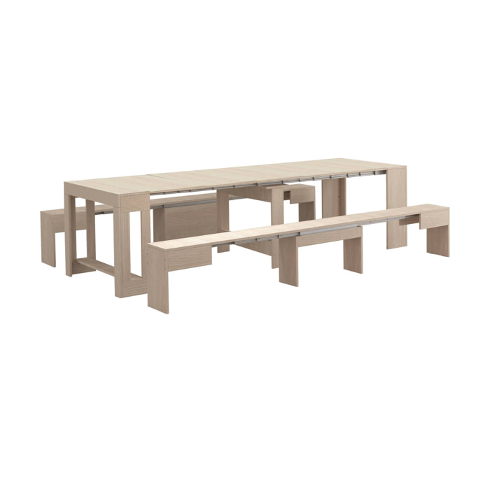 Panca Quedan, Set di 2 sedute per tavolo da pranzo, Panche allungabili, 290x25h45 cm, Olmo
