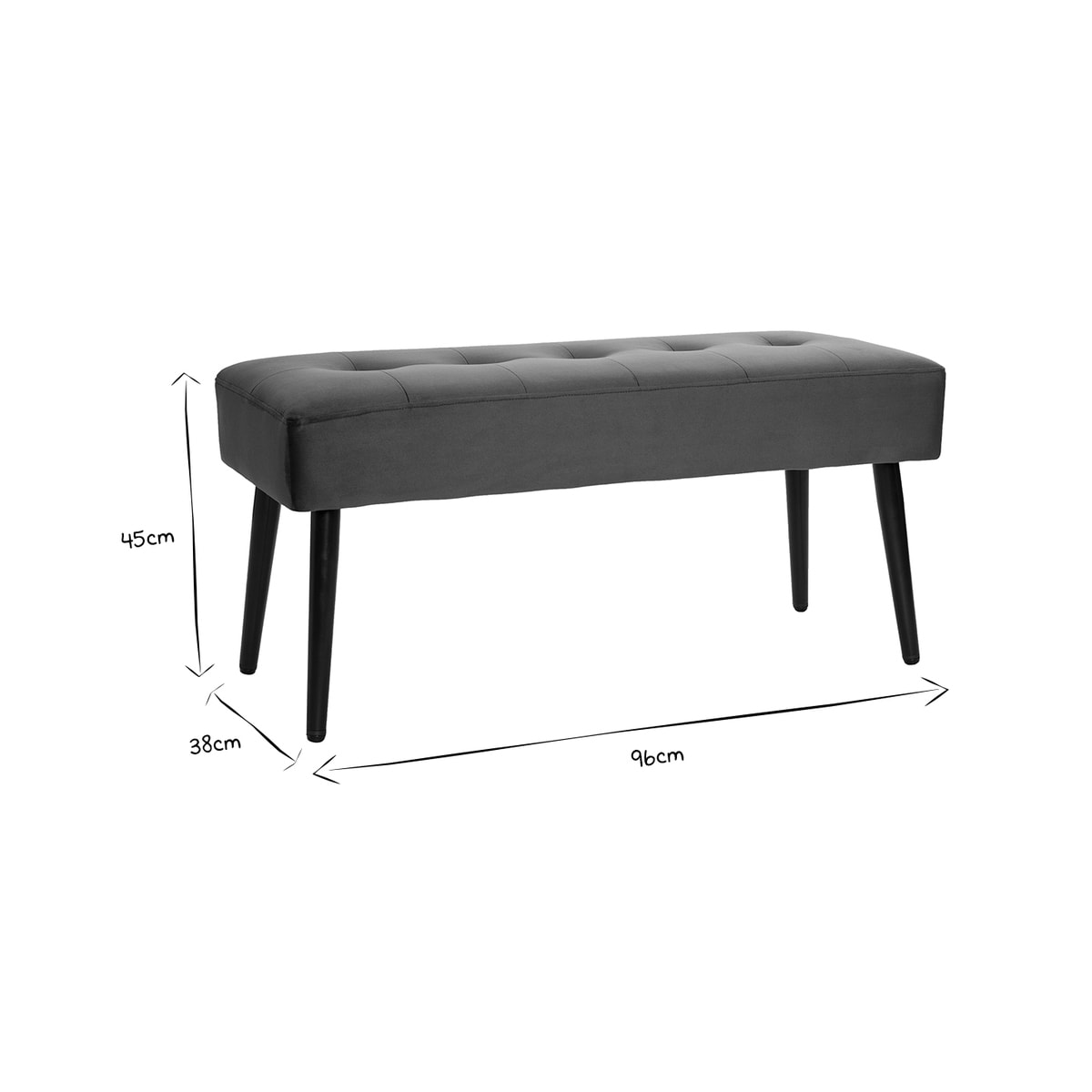 Banc design capitonné en velours terre brûlée et métal noir L95 cm GUESTA