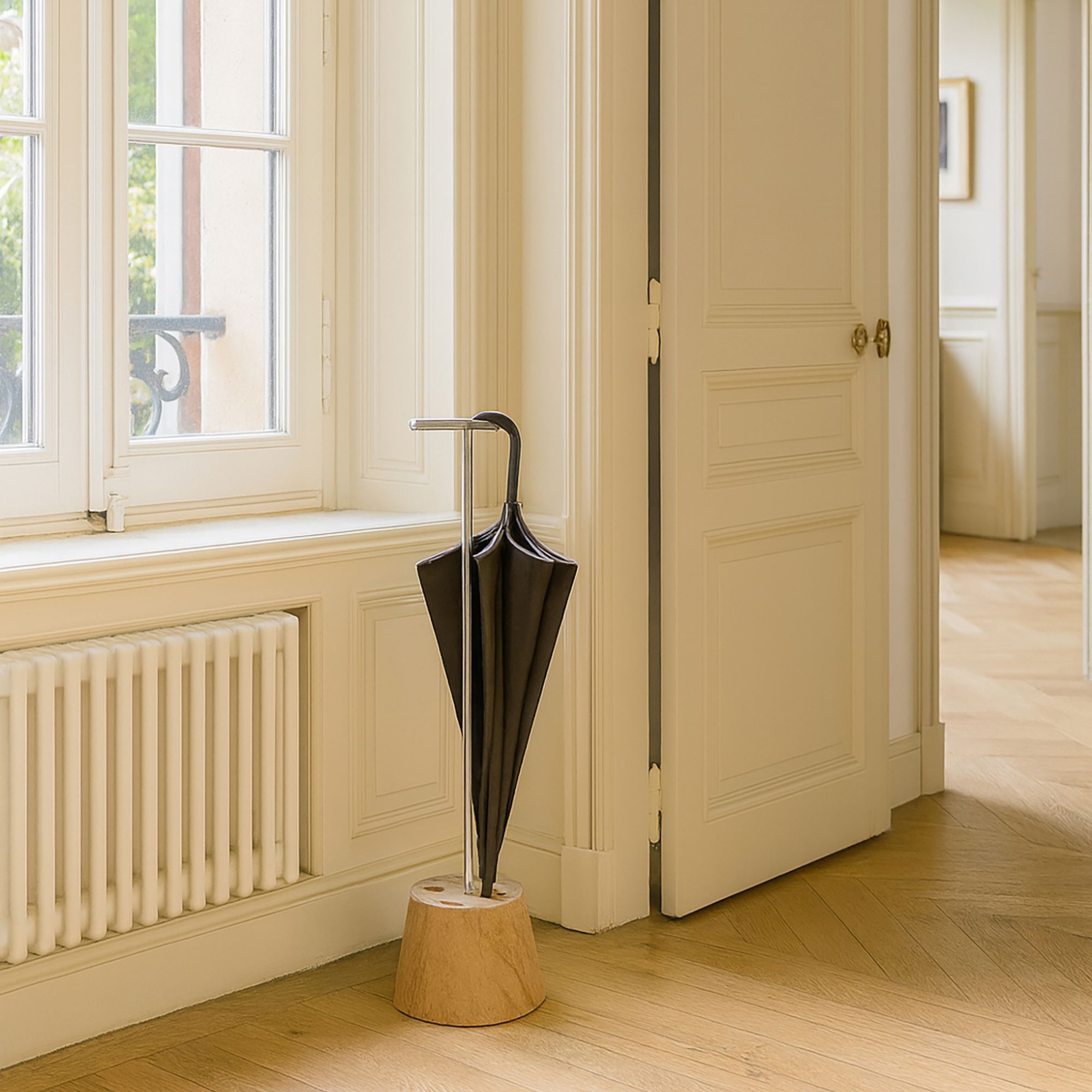 Porte parapluie en teck et acier inoxydable h90cm