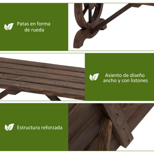 Banco de Jardín de 2 Plazas Banco de Madera con Ruedas Decorativas Estilo Rústico Carga 250 kg para Patio Terraza Balcón 98x50x39,5 cm Carbonizado