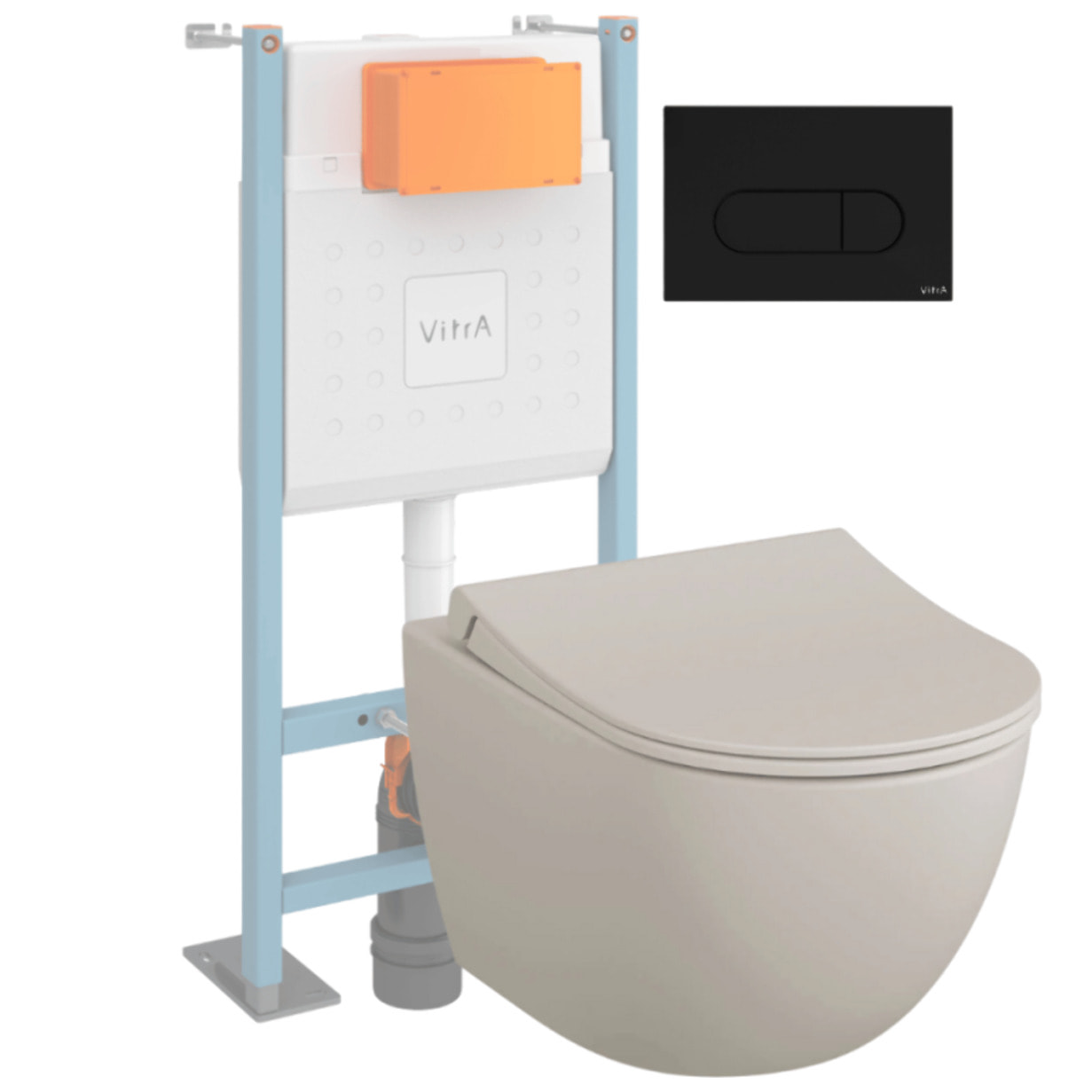 Pack WC suspendu Sento lin mat + bâti autoportant V-Fix Core + Plaque Round noir